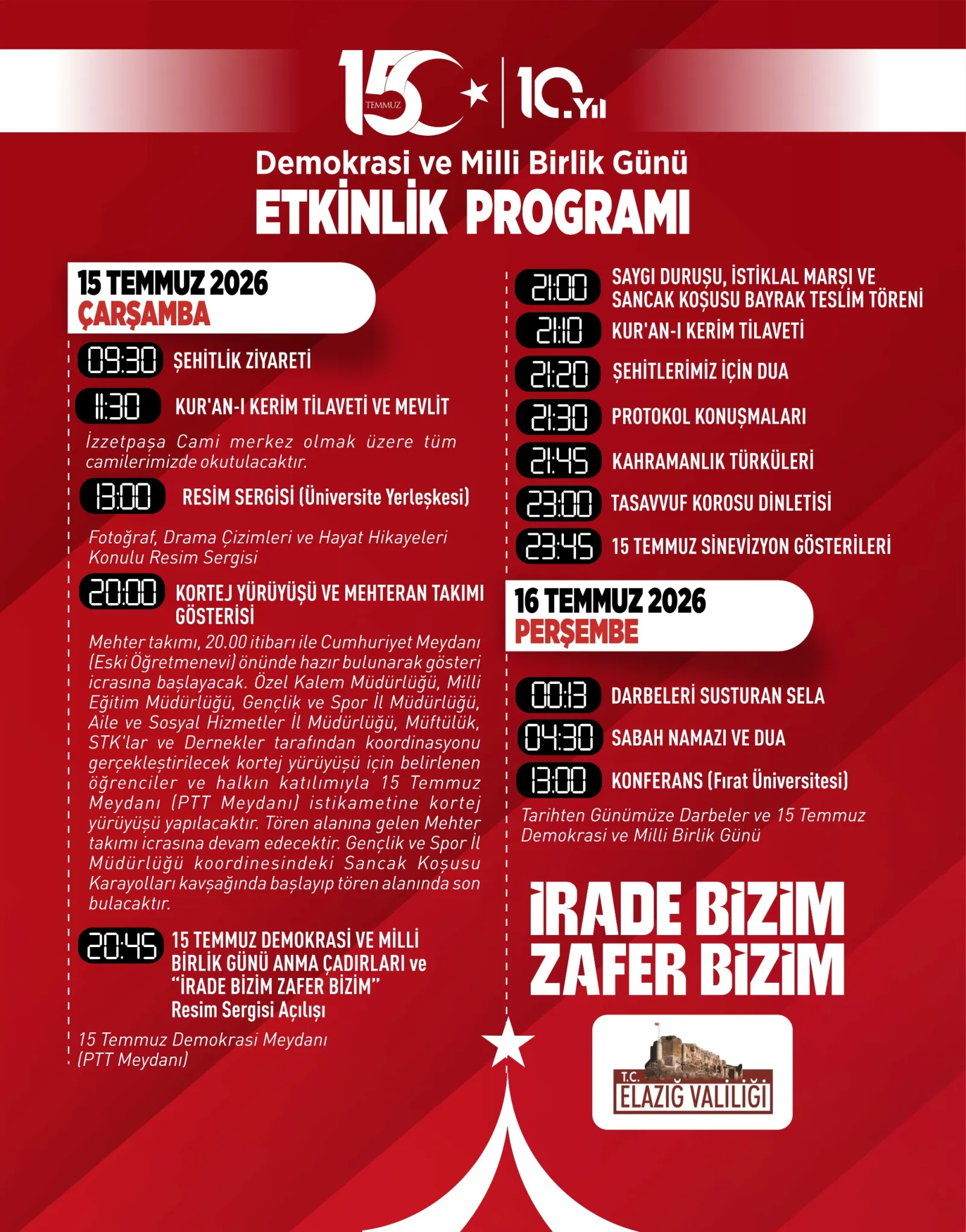 Manşet: 15 TEMMUZ DEMOKRASİ VE MİLLİ BİRLİK GÜNÜ ETKİNLİK PROGRAMI